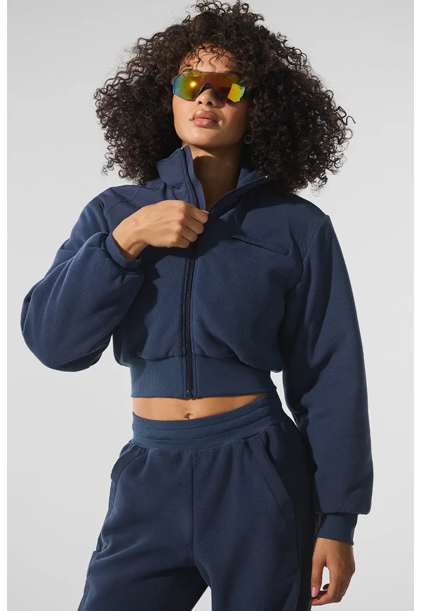 Polar Fleece Cropped Wintry Mix Jacket - Navy - Navy / XS