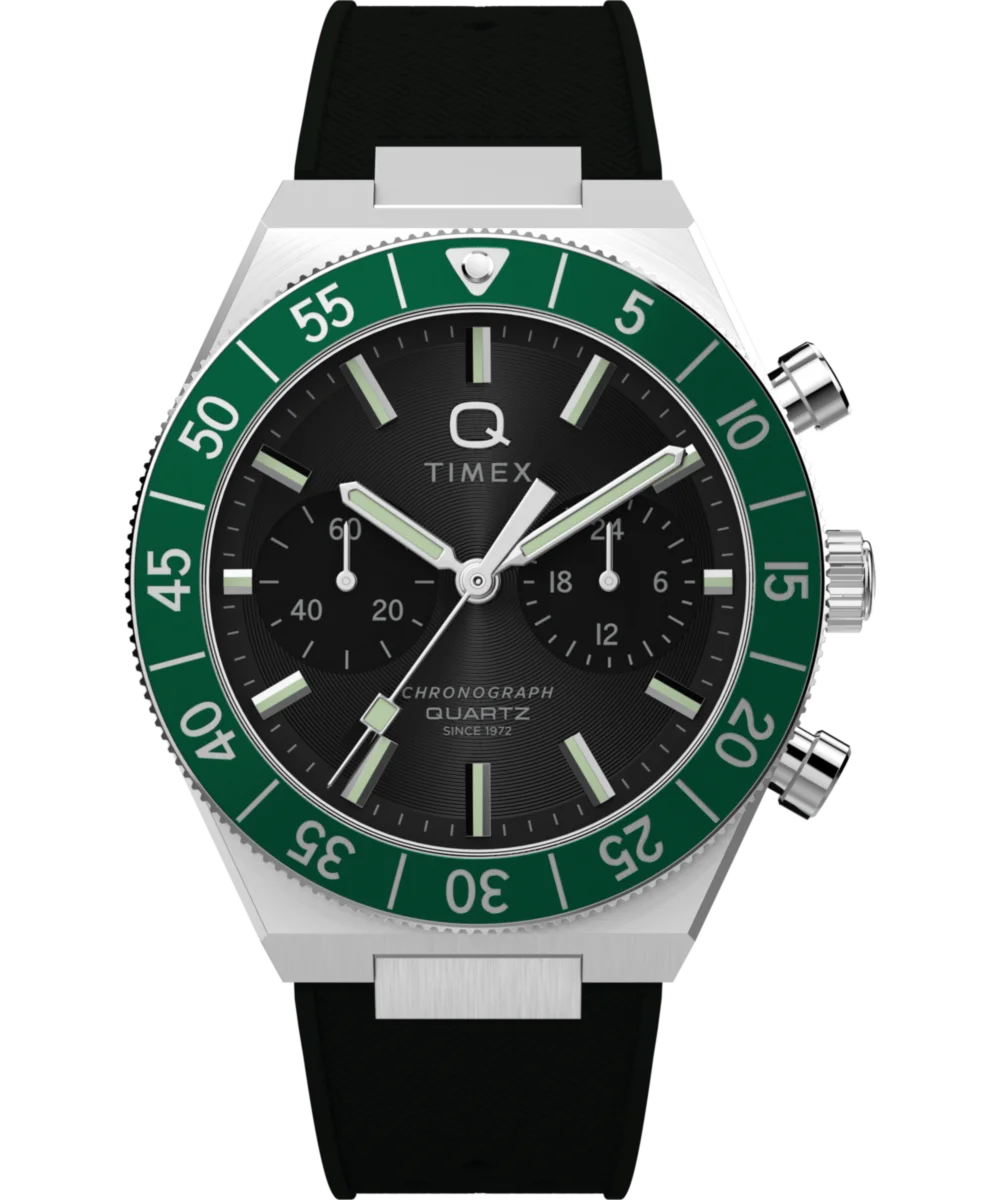 Image of Q Timex Continental Chronograph 40mm Synthetic Rubber Strap Watch