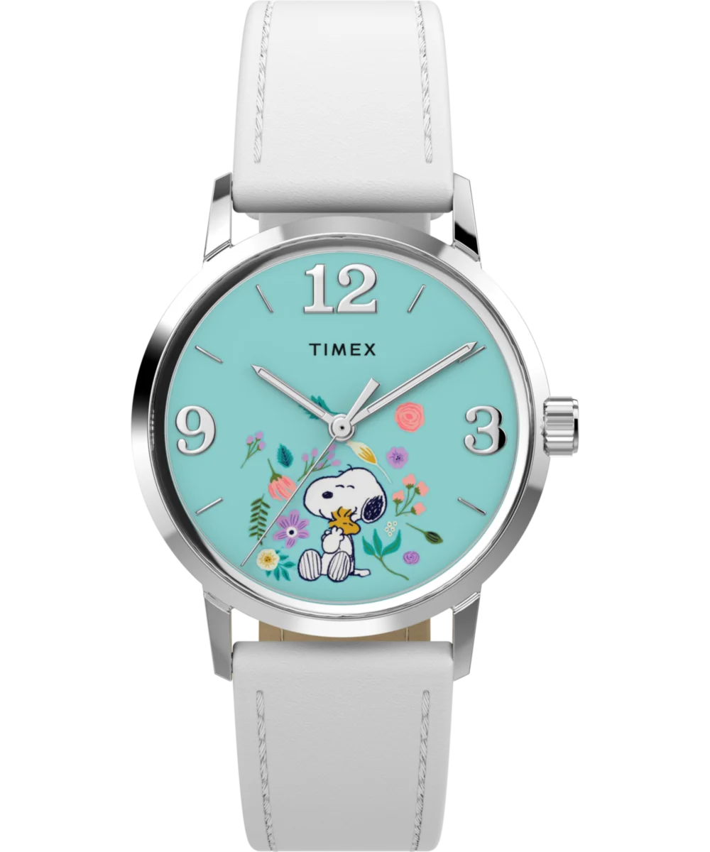 Image of Peanuts® x Timex Marlin® Flower Dial 38mm Leather Strap Watch