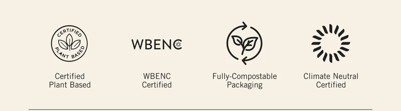 Certified Plant Based. WBE NC Certified. Fully-Compostable Packaging. Climate Neutral Certified.
