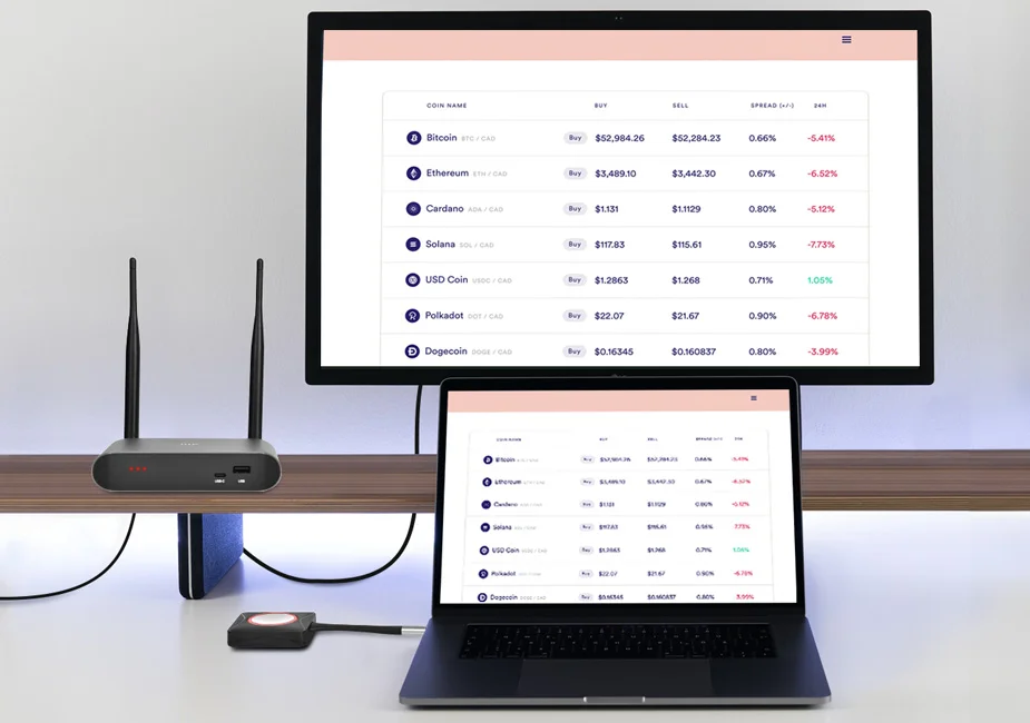 Monoprice One-Click USB-C Wireless 4K Conferencing Presentation System - Screen Mirroring, Instant Meeting Launch, Includes 2 Transmitters, Works with Windows, Mac, iOS, Android, and Miracast