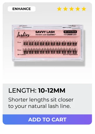 Enhance style Savvy Lash Clusters in 10-12mm length with 5-star rating - shorter lengths sit closer to natural lash line