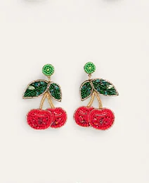 Beady Motif Earrings - Cherry