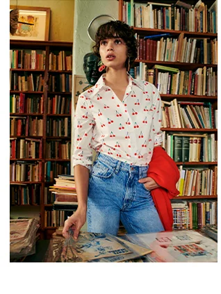 Sienna Cotton Shirt - Ivory, Cherry Vine