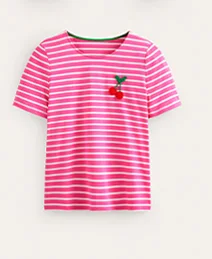 Crochet T-shirt - Pink, Ivory Cherries