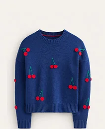 Hand Embroidered Jumper - Navy Peony, Cherries