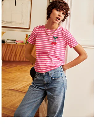 Crochet T-shirt - Pink, Ivory Cherries