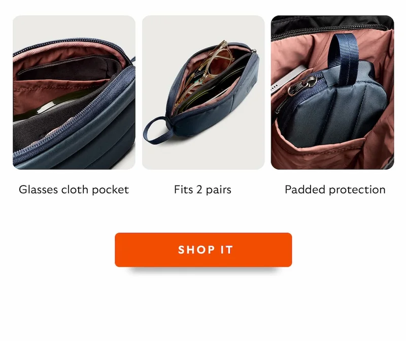 [Feature 1] Fits 2 pairs [Feature 2] Glasses cloth pocket [Feature 3] Padded protection