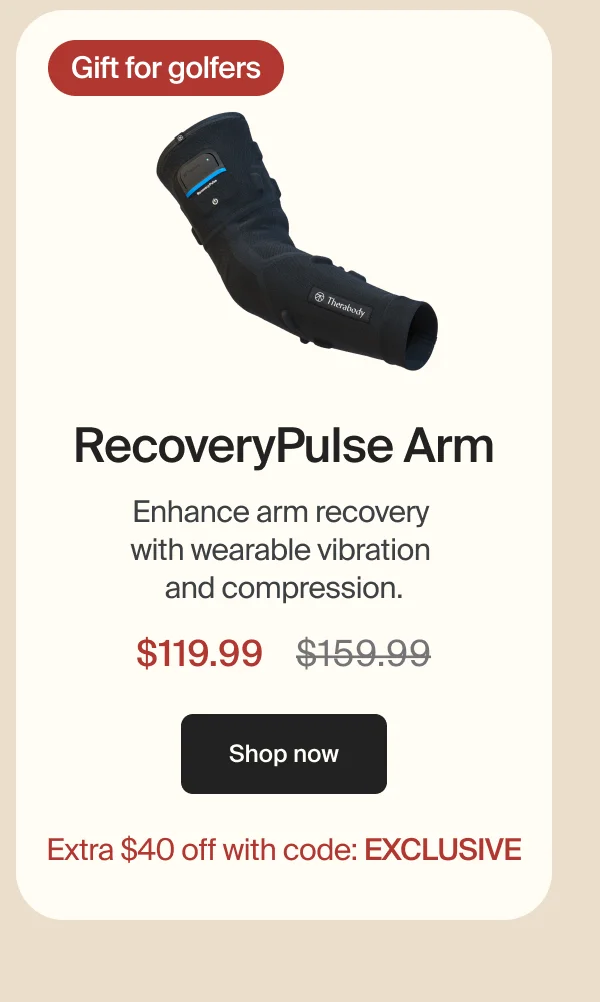 Gifts for Golfers | RecoveryPulse Arm | Enhance arm recovery with wearable vibration and compression. | $119.99 | Shop now | Extra $40 off with code: discount code