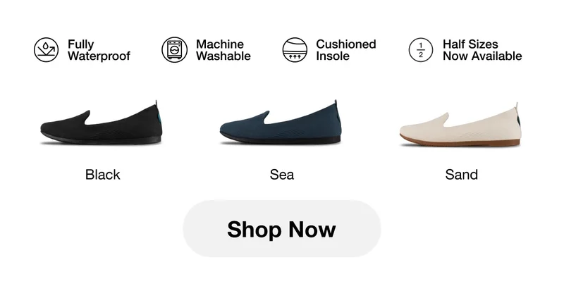 Fully Waterproof, Machine Washable, Cushioned Insole, Half Sizes Now Available. Comes in Black, Sea, and Sand. Shop Now.