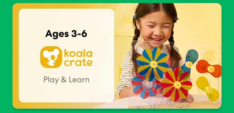 Young child smiling while working on creative KiwiCo Sprout projects, perfect for ages 3–6 for play and learn.