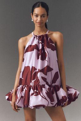 BHLDN Phoebe High-Neck Ruffle-Hem Swing Mini Dress