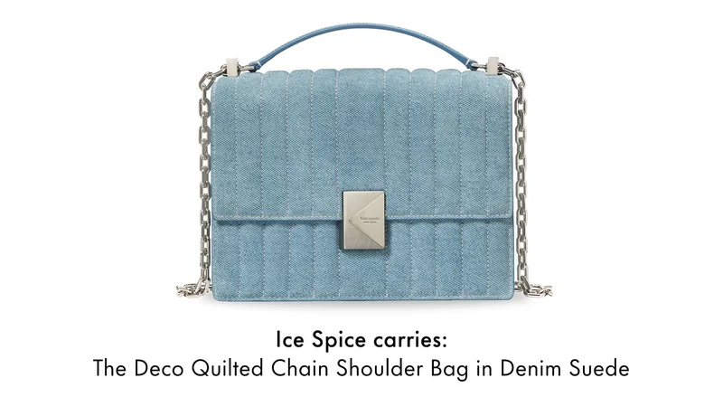 Deco Quilted Chain Shoulder Bag in Denim Suede