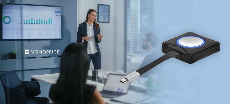 Monoprice One-Click USB-C Wireless Conferencing Presentation System Single Button - Instant Meeting Launch, Works with Windows, Mac, iOS, Android, and Miracast