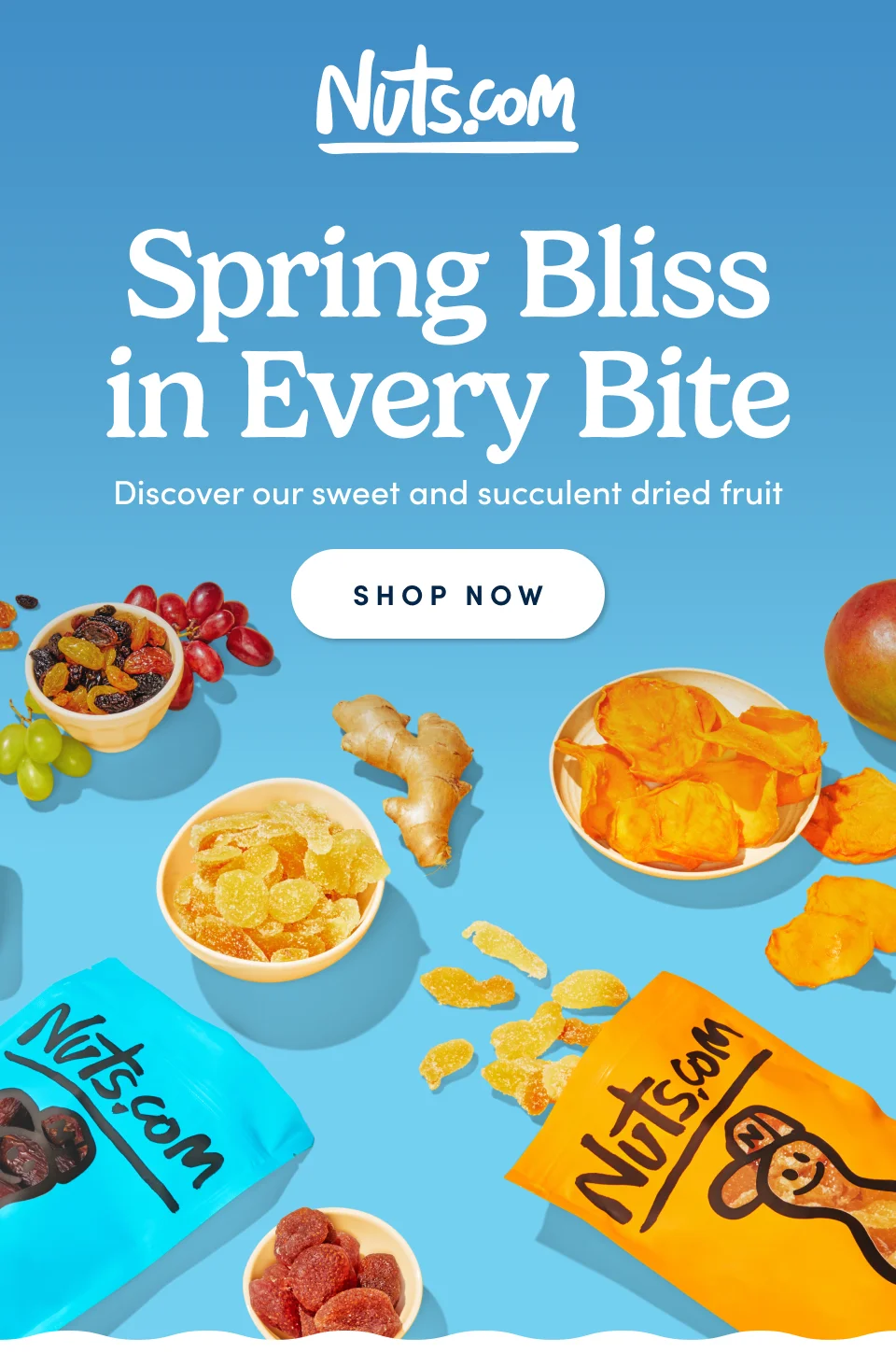 Nuts.com; Spring Bliss in Every Bite This is an eyebrow Discover our sweet and succulent dried fruit SHOP NOW