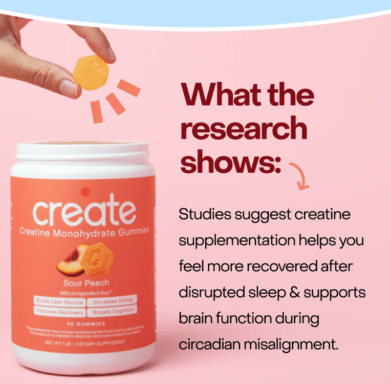 What the research shows: Studies suggest creatine supplementation helps you feel more recovered after disrupted sleep & supports brain function during circadian misalignment.