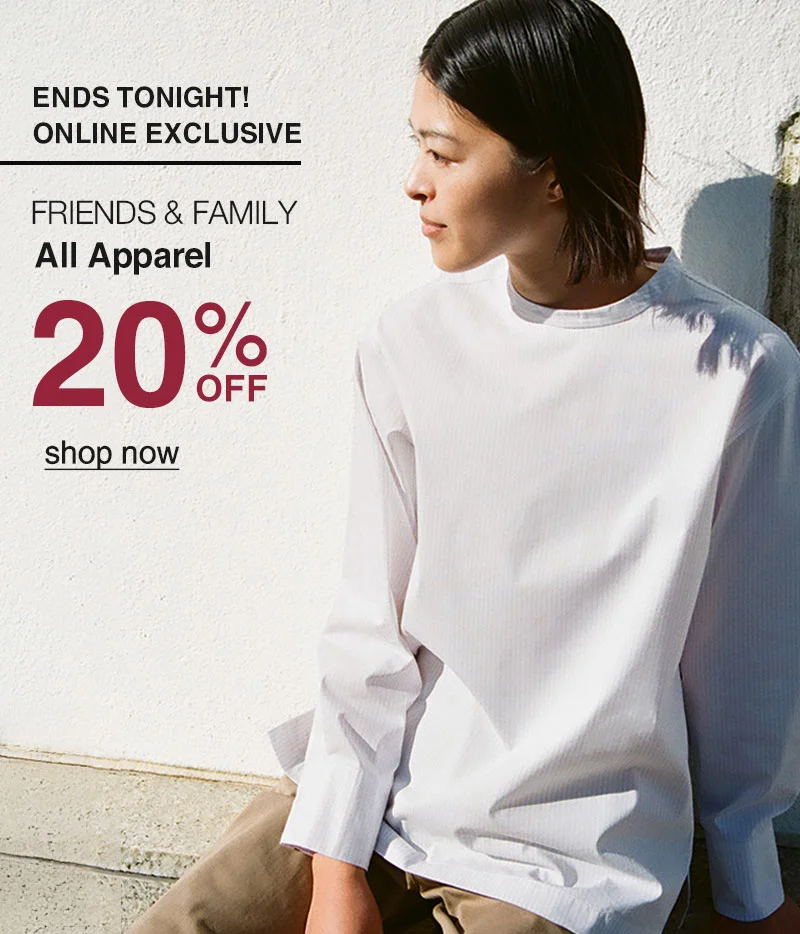 Shop 20% Off Apparel Online Only Ending Today!