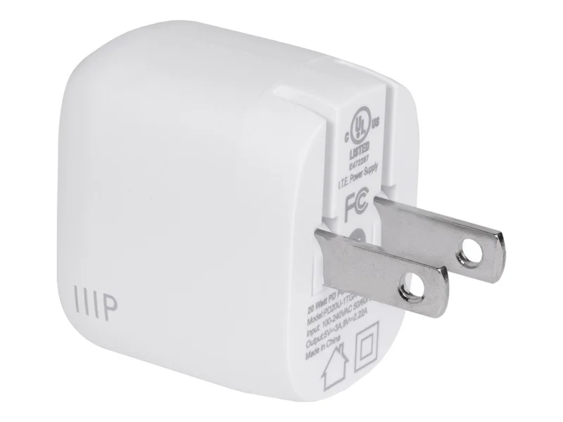 USB-C Charger, 20W 1-port PD GaN Technology Foldable Wall Charger White