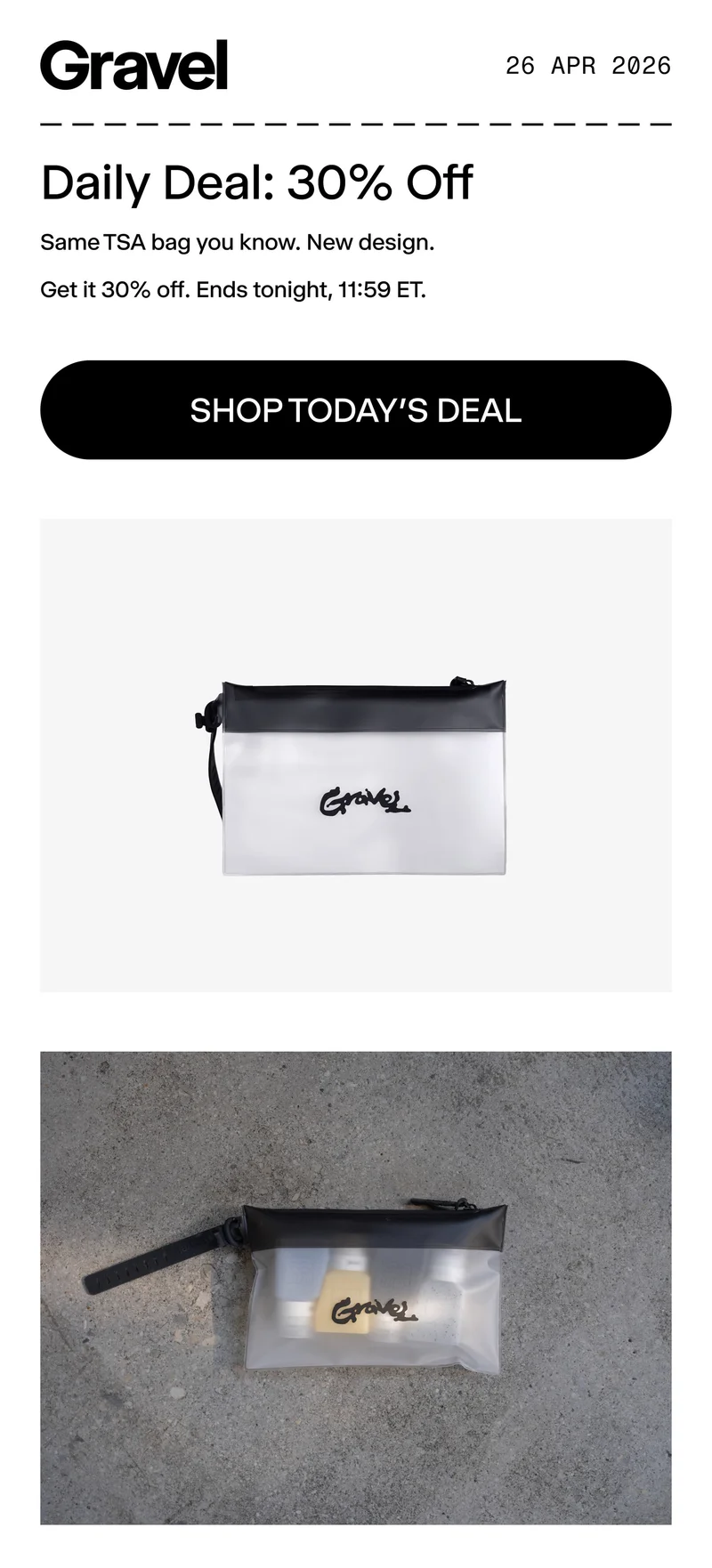 Gravel | Daily Deal 30% off the TSA Bag