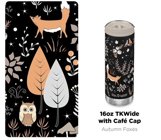 16oz TKWide with Cafe Cap - Autumn Foxes