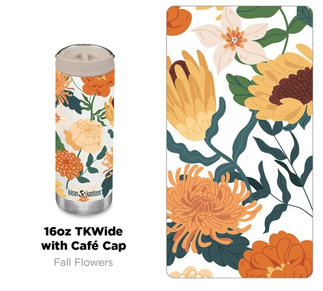 16oz TKWide with Cafe Cap - Fall Flowers