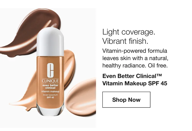 Light coverage. Vibrant finish. Vitamin-powered formula leaves skin with a natural, healthy radiance. Oil free. Even Better Clinical TM Vitamin Makeup SPF 45 | Shop Now