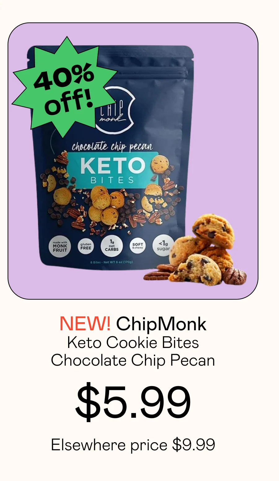 Keto Cookie Bites Chocolate Chip Pecan