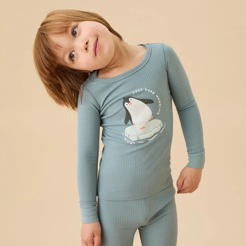 Image of Penguin Ribbed Pajama Set