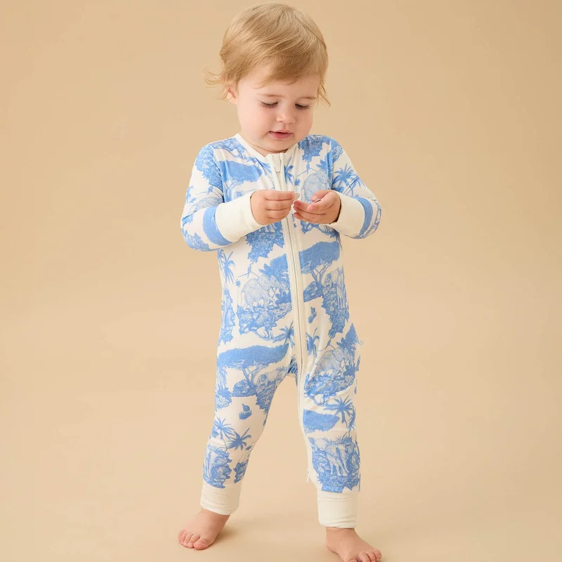 Image of MORI x Desmond & Dempsey Blue Clever Zip Baby Pajamas