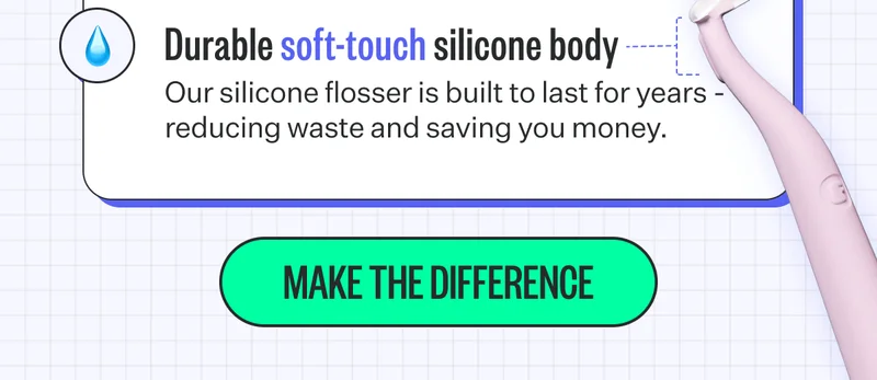Durable soft-touch silicone body | Our silicone flosser is built to last for years - reducing waste and saving you money. Make the difference