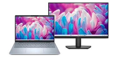 A Dell 24 Monitor next to a Dell 14 Plus Laptop computer.