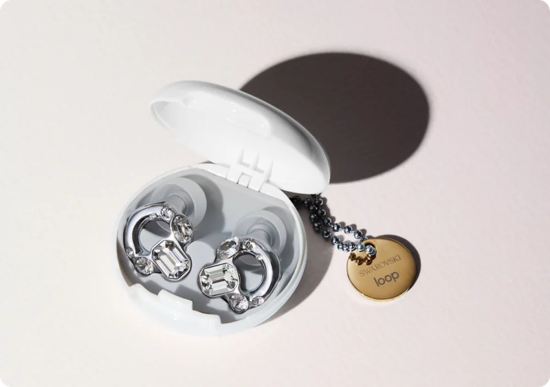 Swarovski x Loop earplugs in their Carry Case.