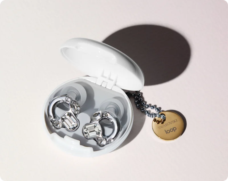 Swarovski x Loop earplugs in their Carry Case.
