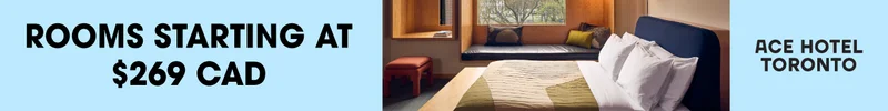 Ace Hotel Toronto modern room with window seat. Rooms from $269 CAD.
