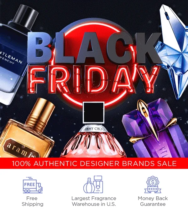Fragrances on Sale for Black Friday Surround a Neon Sign