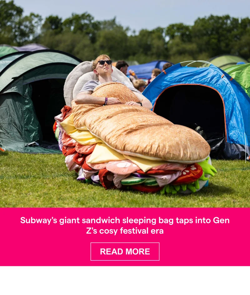 Subway's giant sandwich sleeping bag taps into Gen Z's cosy festival era