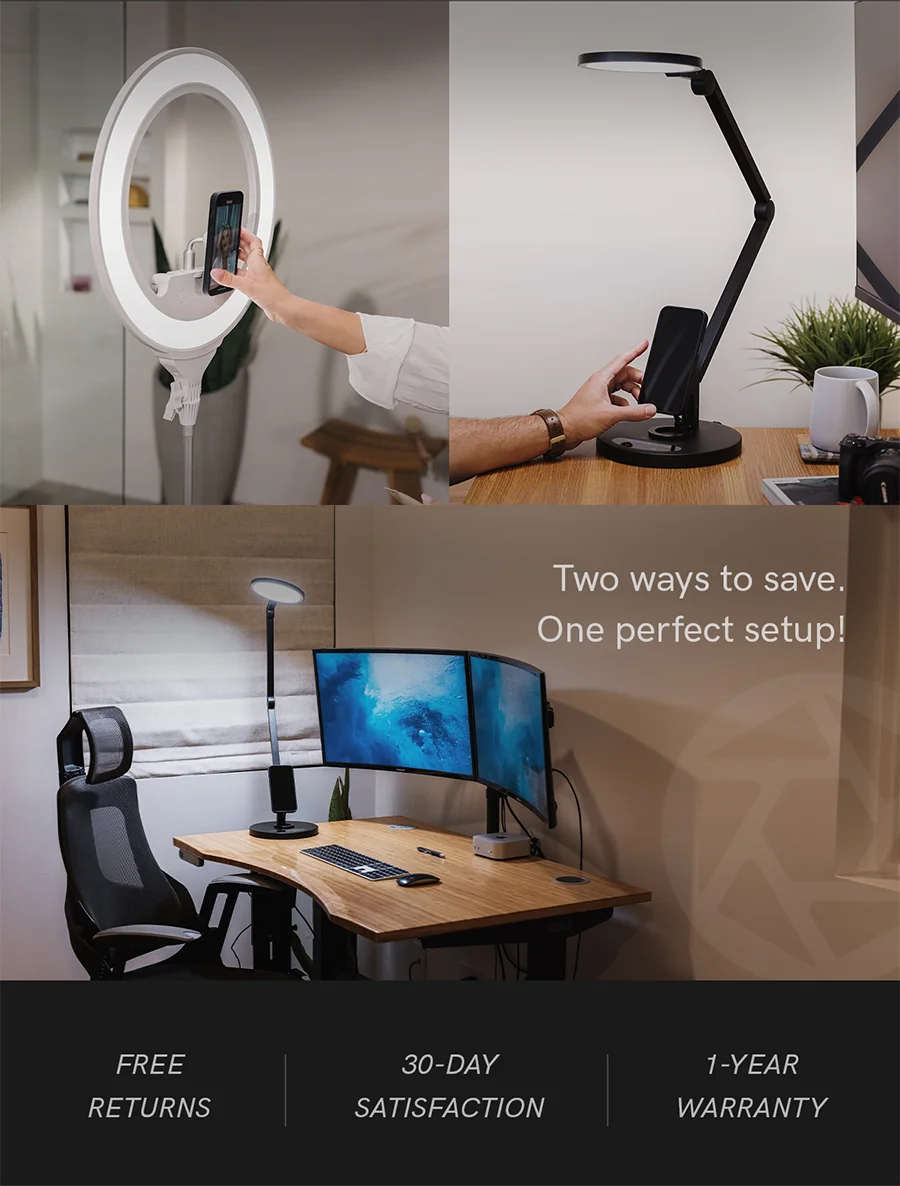 MagSafe Mount and Magnetic Phone Stand in use. Text reads 'Two ways to save. One perfect setup!'