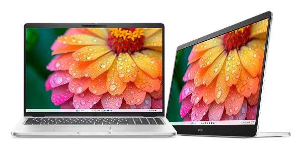 A Dell Pro 16 Plus Laptop computer next to a Dell Pro 14 Plus Portable Monitor.