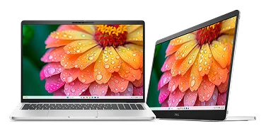 A Dell Pro 16 Plus Laptop computer next to a Dell Pro 14 Plus Portable Monitor.