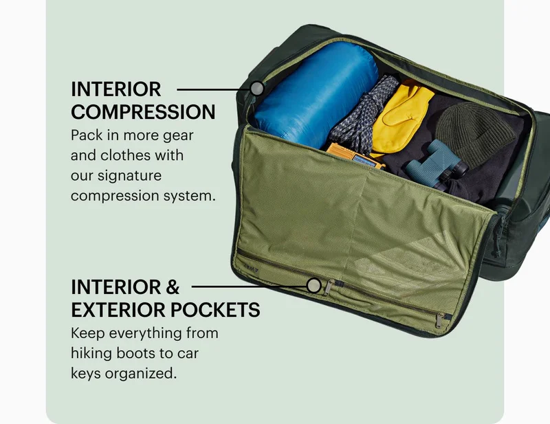Fits everything. Designed with extra capacity in mind, The Trunk has enough space for 3+ weeks away. That’s 18-21 outfits. Let's roll. Premium 360° smooth-gliding wheels offer optimal mobility—perfect for long airport walks.