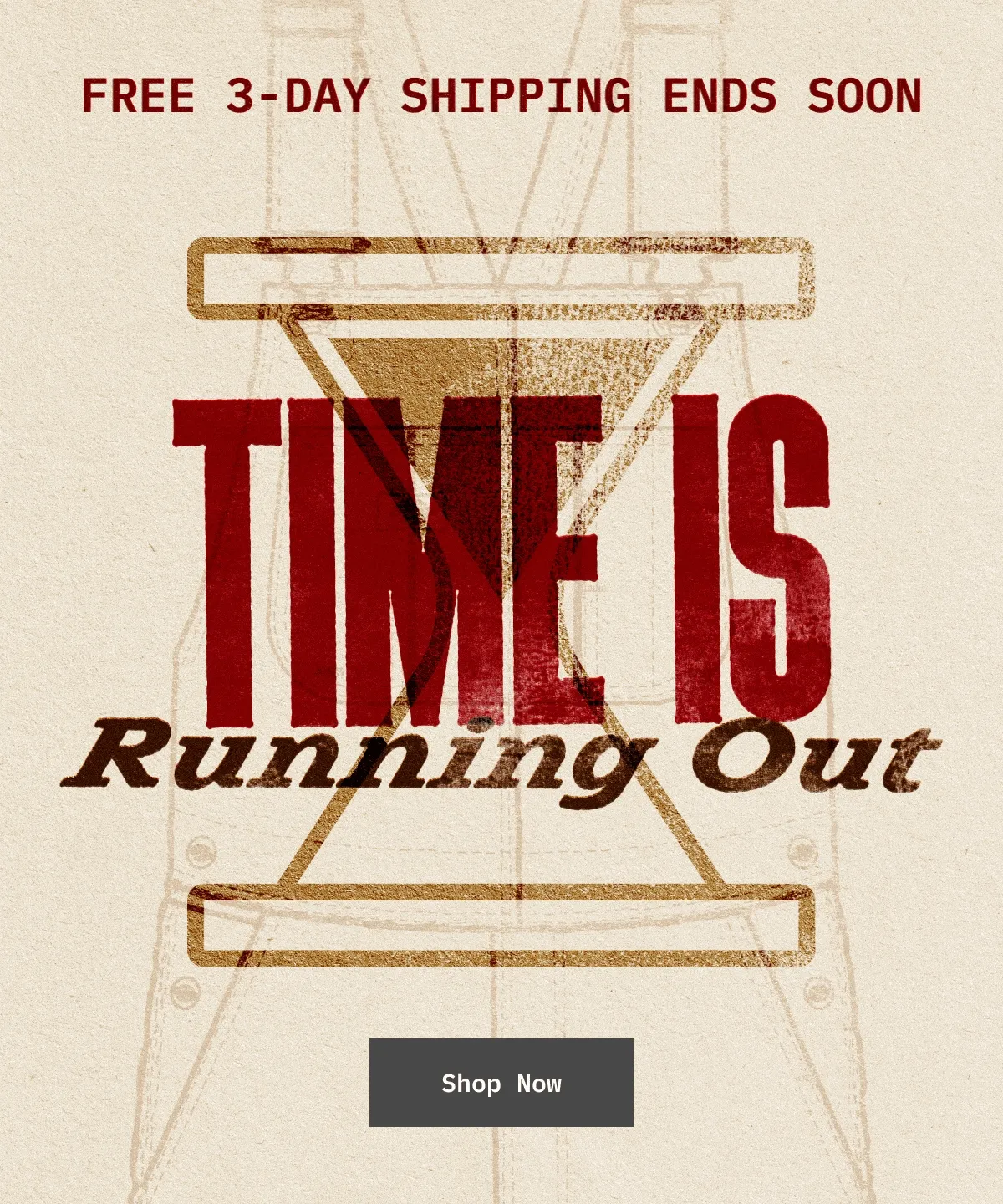 Free 3-Day shipping ends today. Time is running out. Shop Now.