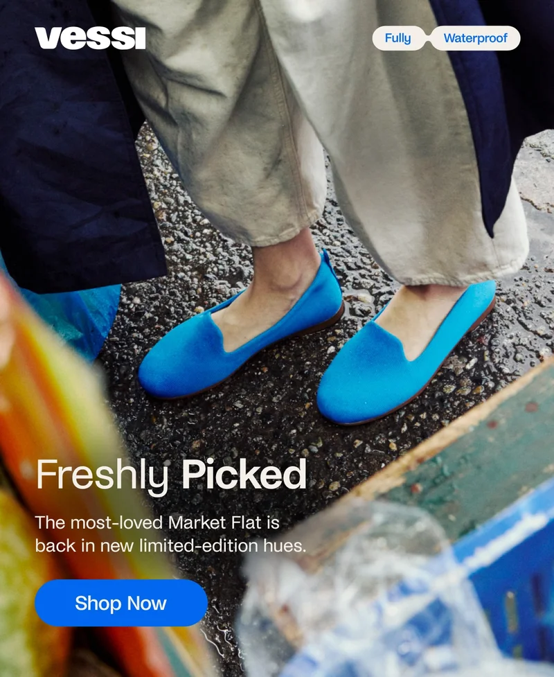 Vessi. Fully Waterproof. Freshly Picked. The most-loved Market Flat is back in new limited-edition hues. Shop Now.