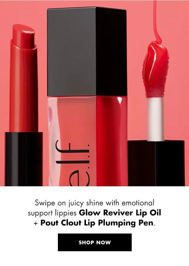 Swipe on juicy shine with emotional support lippies Glow Reviver Lip Oil + Pout Clout Lip Plumping Pen
