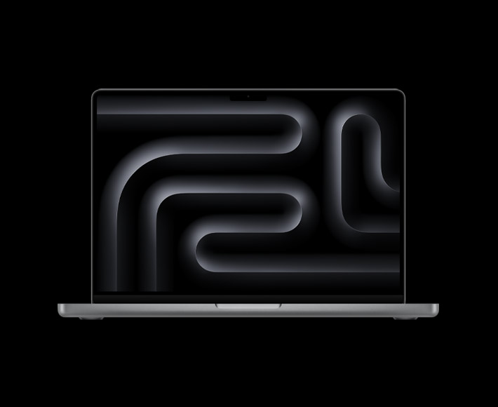 MacBook Pro, open lid, silver color, Liquid Retina XDR display, rounded corners, raised feet