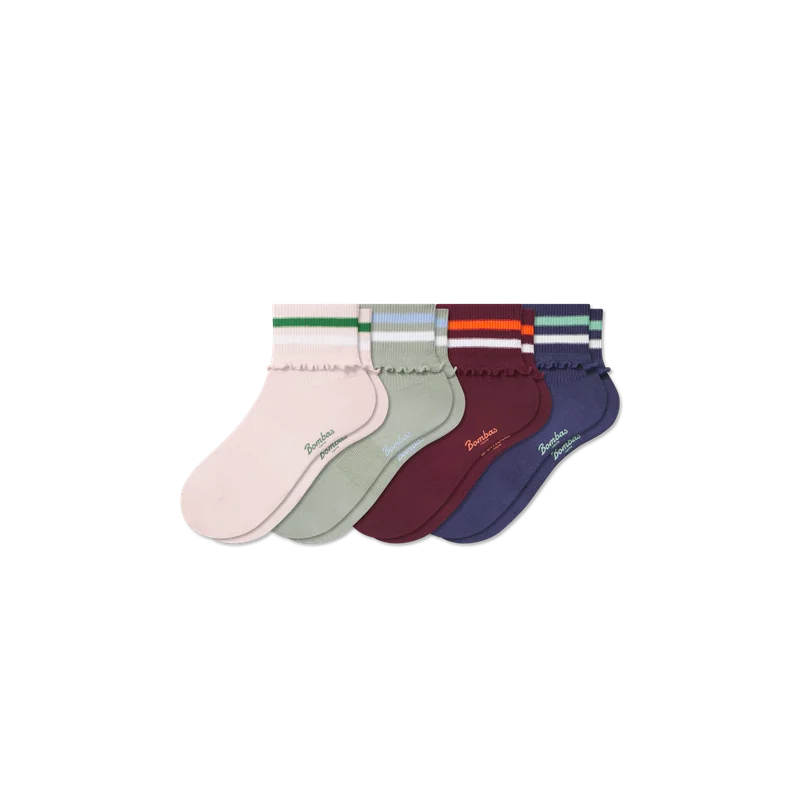 Youth Foldover Ruffle Quarter Sock 4-Pack
