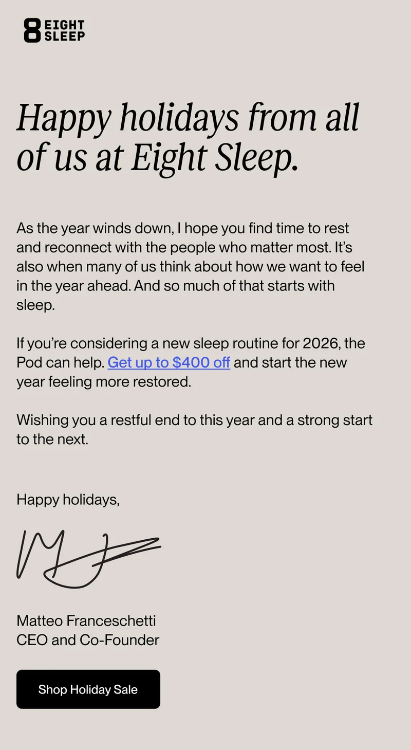 Happy holidays from all of us at Eight Sleep.