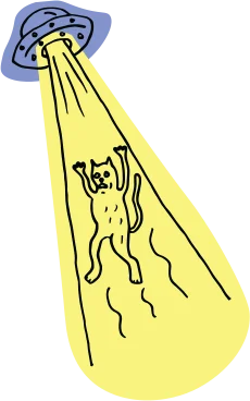 A cat falling out of a ufo