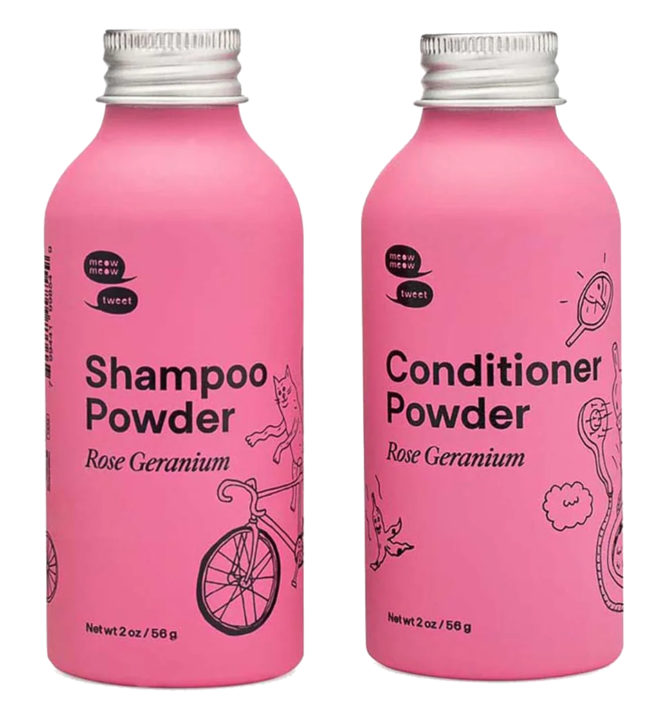 Two dark pink bottles with black writing