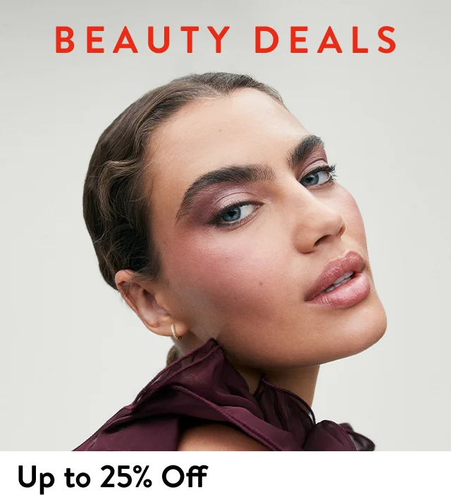 Beauty Deals; a model with shimmery makeup.