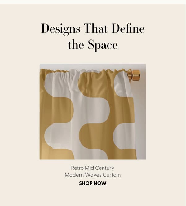 Retro Mid Century Modern Waves in Yellow Ocher Curtain